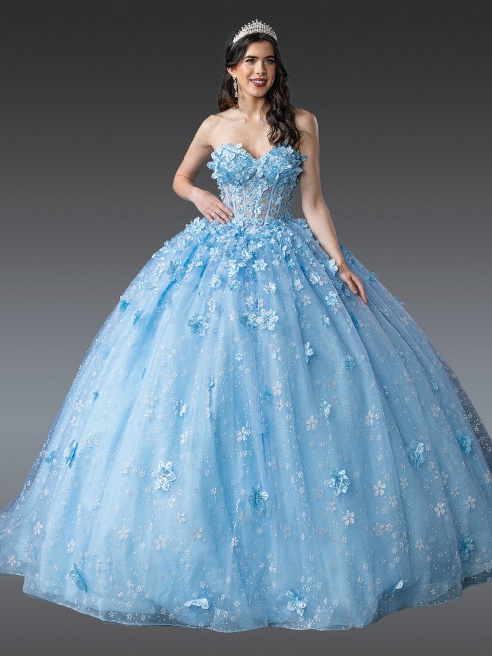 NEW BAHAMA BLUE Tulle & Beaded Strapless Quinceanera Ball Gown 1972